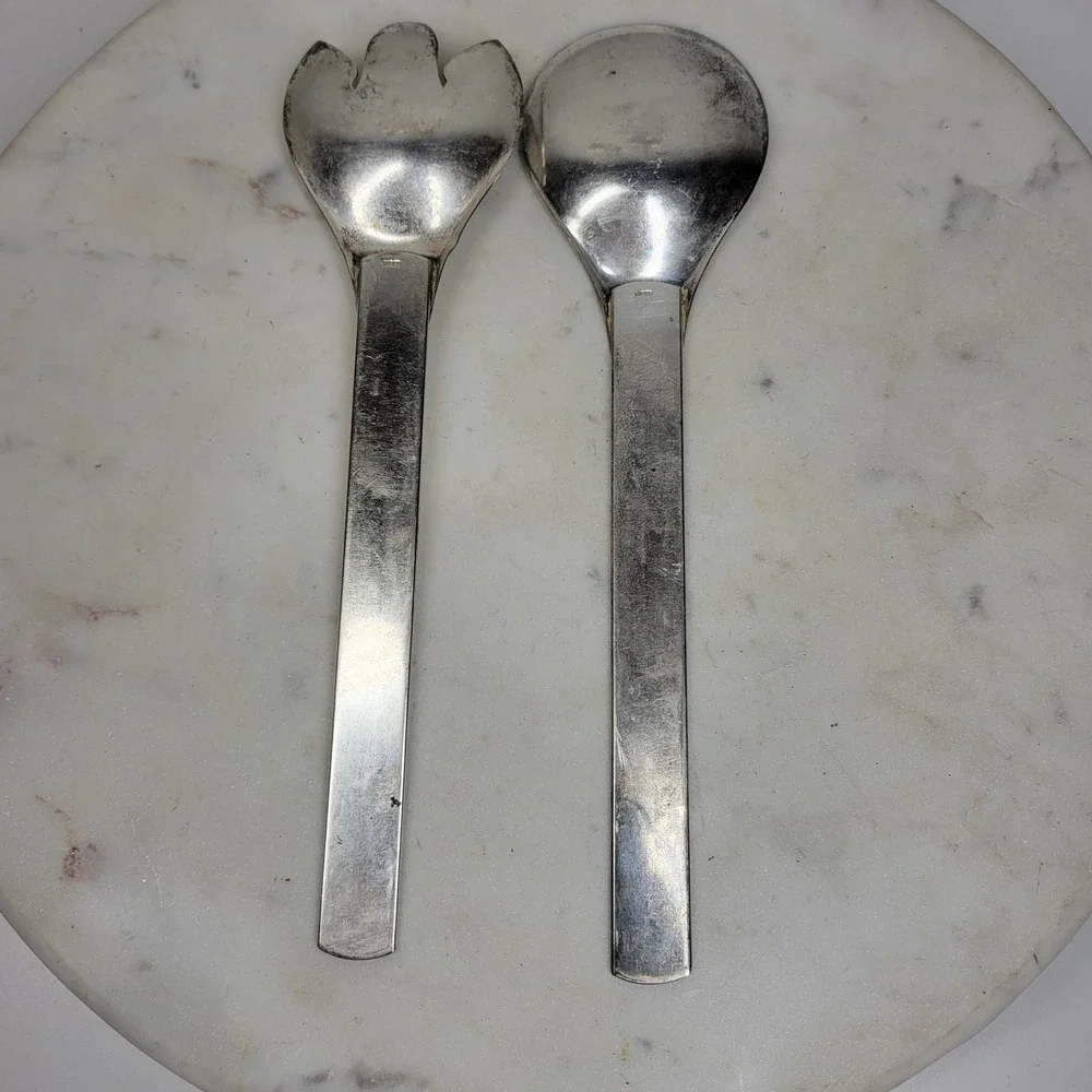 VTG Napier Salad Tongs Silver Plate Spoon Fork Serving Set MCM Minimalist 2 Pcs